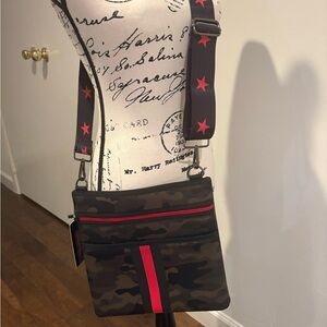 HAUTE SHORE Camouflage Crossbody Bag with Red Stars